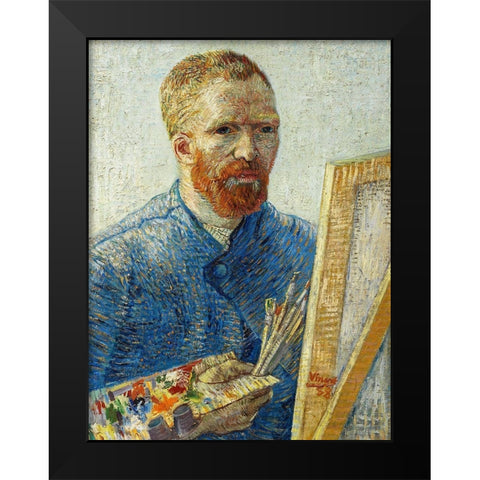 Self Portrait in Front of Easel Black Modern Wood Framed Art Print by Van Gogh, Vincent