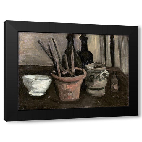Still Life with Paintbrushes in a Pot Black Modern Wood Framed Art Print by Van Gogh, Vincent