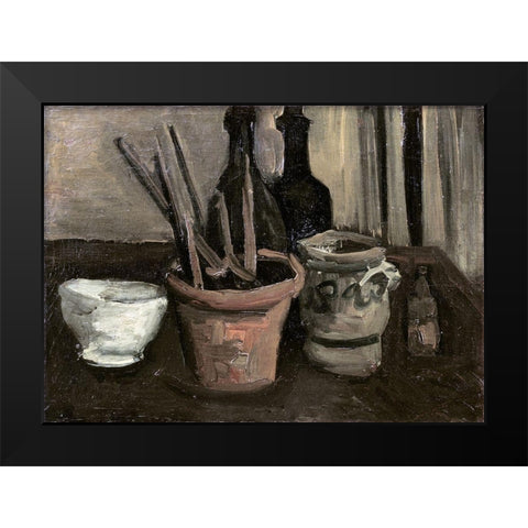 Still Life with Paintbrushes in a Pot Black Modern Wood Framed Art Print by Van Gogh, Vincent