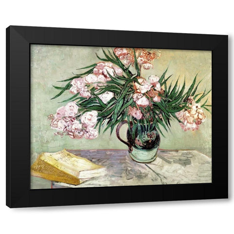 Still Life: Vase with Oleanders and Books Black Modern Wood Framed Art Print with Double Matting by Van Gogh, Vincent