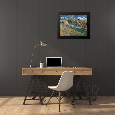 Thatched Cottages Black Modern Wood Framed Art Print by Van Gogh, Vincent
