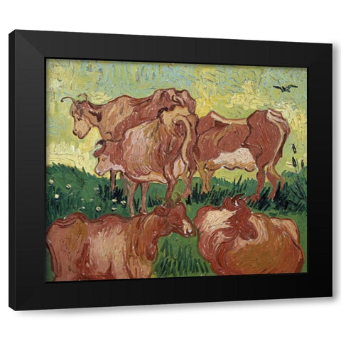 The Cows Black Modern Wood Framed Art Print with Double Matting by Van Gogh, Vincent