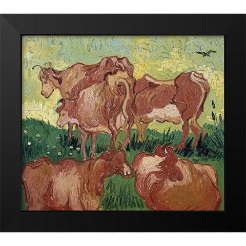 The Cows Black Modern Wood Framed Art Print by Van Gogh, Vincent