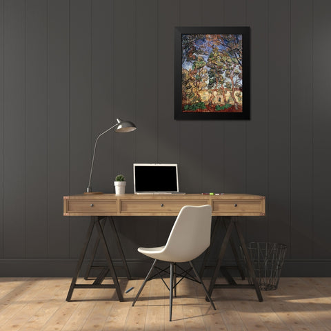 Trees in the Garden of Saint-Paul Hospital Black Modern Wood Framed Art Print by Van Gogh, Vincent