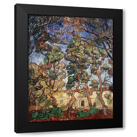 Trees in the Garden of Saint-Paul Hospital Black Modern Wood Framed Art Print by Van Gogh, Vincent