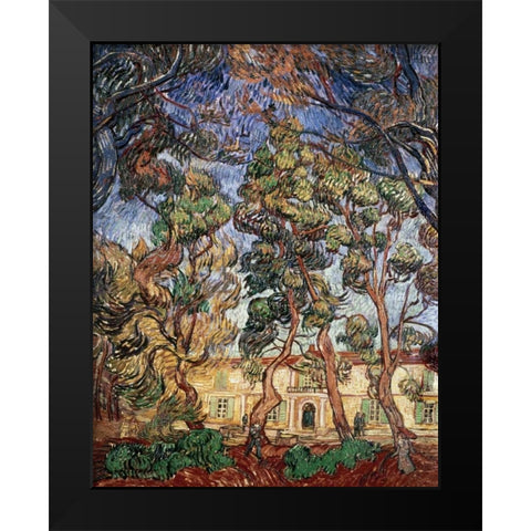 Trees in the Garden of Saint-Paul Hospital Black Modern Wood Framed Art Print by Van Gogh, Vincent
