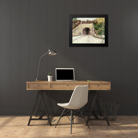 Tunnel Through Hillside Black Modern Wood Framed Art Print by Van Gogh, Vincent