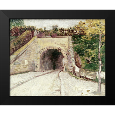 Tunnel Through Hillside Black Modern Wood Framed Art Print by Van Gogh, Vincent