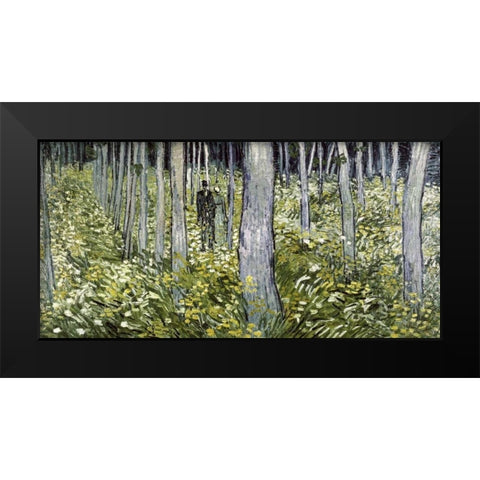 Undergrowth with Two Figures Black Modern Wood Framed Art Print by Van Gogh, Vincent