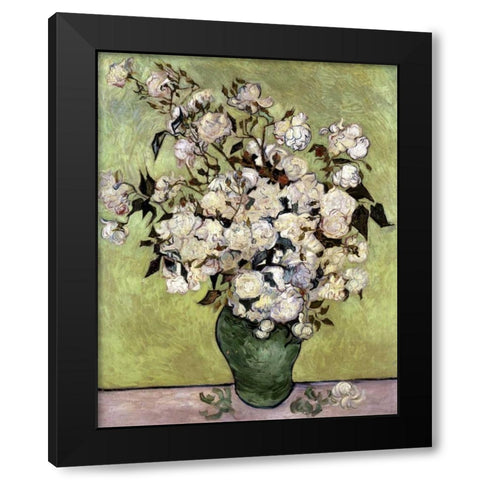 Vase of Roses Black Modern Wood Framed Art Print with Double Matting by Van Gogh, Vincent