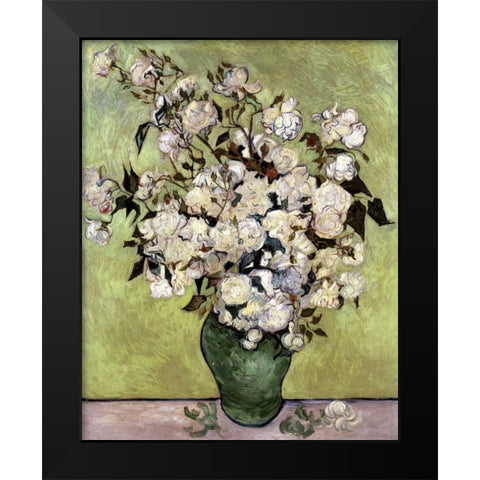 Vase of Roses Black Modern Wood Framed Art Print by Van Gogh, Vincent