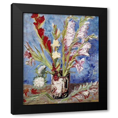 Vase With Gladioli Black Modern Wood Framed Art Print by Van Gogh, Vincent