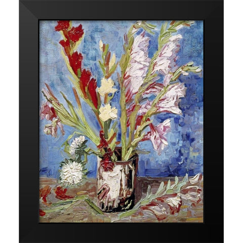 Vase With Gladioli Black Modern Wood Framed Art Print by Van Gogh, Vincent