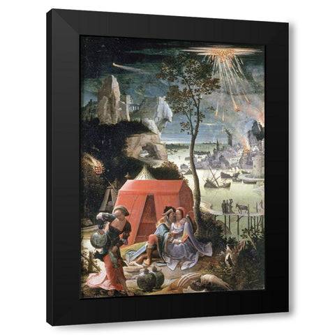 Lot and His Daughters Black Modern Wood Framed Art Print with Double Matting by Van Leyden, Lucas