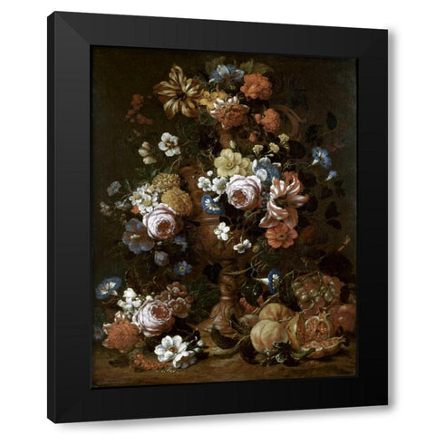 Roses, Carnations and Other Flower In An Urn Black Modern Wood Framed Art Print with Double Matting by Van Veerendael, Nicolas