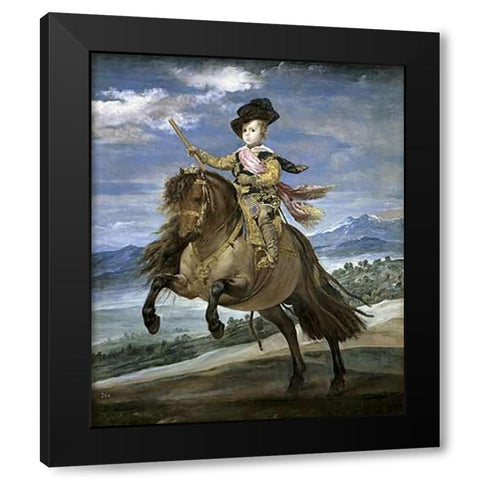 Prince Carlos Balthasar On Horseback Black Modern Wood Framed Art Print by Velazquez, Diego