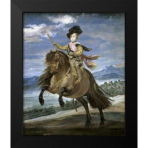 Prince Carlos Balthasar On Horseback Black Modern Wood Framed Art Print by Velazquez, Diego