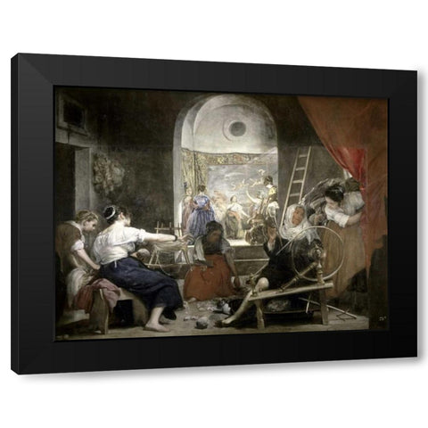 Spinners Las Hilanderas Black Modern Wood Framed Art Print with Double Matting by Velazquez, Diego