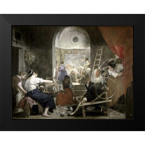 Spinners Las Hilanderas Black Modern Wood Framed Art Print by Velazquez, Diego
