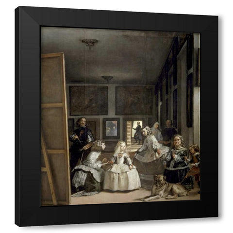 The Family of Philip IV - Las Meninas Black Modern Wood Framed Art Print by Velazquez, Diego