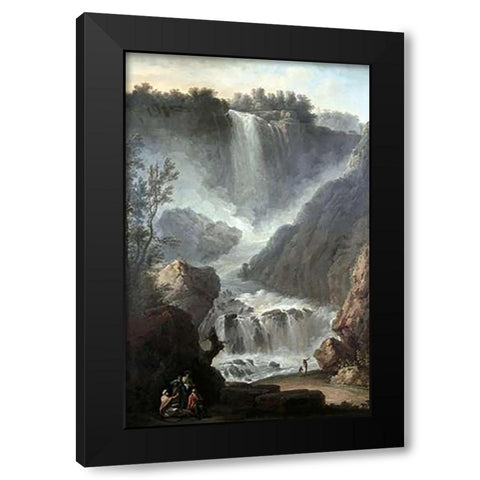 Falls of Terni Black Modern Wood Framed Art Print by Vernet, Claude-Joseph