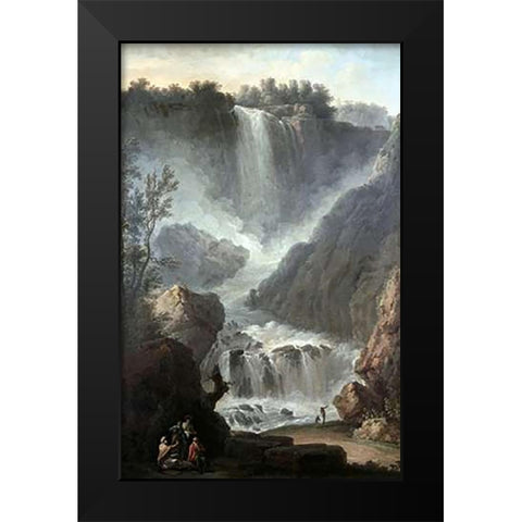 Falls of Terni Black Modern Wood Framed Art Print by Vernet, Claude-Joseph