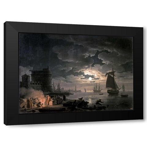 Harbor of Palermo Black Modern Wood Framed Art Print by Vernet, Claude-Joseph