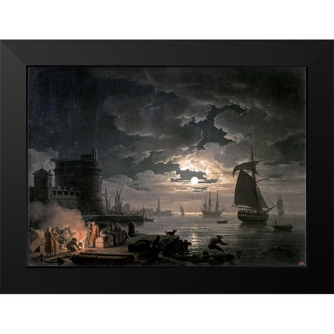 Harbor of Palermo Black Modern Wood Framed Art Print by Vernet, Claude-Joseph