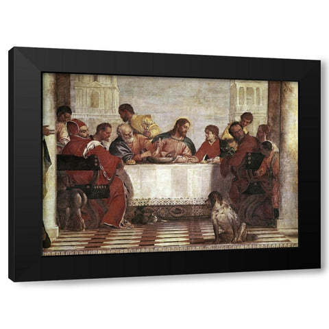 Dinner In The House of Levi - Detail Black Modern Wood Framed Art Print with Double Matting by Veronese, Paolo