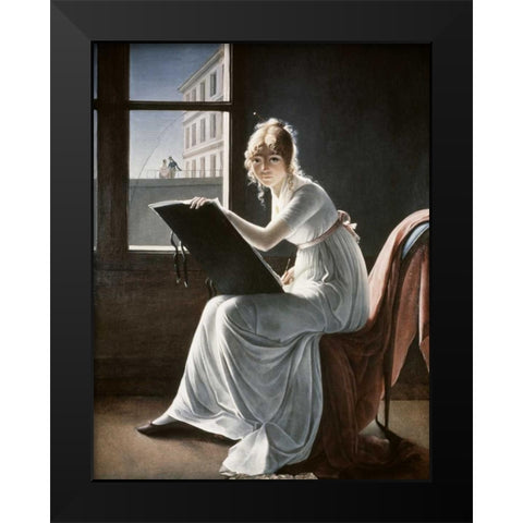 Young Woman Drawing 1801 Black Modern Wood Framed Art Print by Villers, Marie Denise
