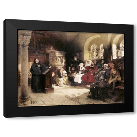 Martin Luther Preaches In Wartburg Black Modern Wood Framed Art Print with Double Matting by Vogel, Hugo