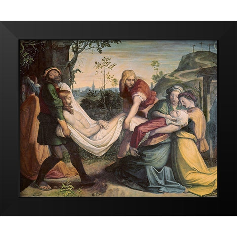 Christ Being Entombed Black Modern Wood Framed Art Print by Von Cornelius, Peter
