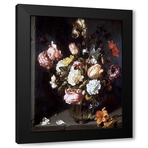Tulips and Peonies in a Vase Black Modern Wood Framed Art Print with Double Matting by Vosmaer, Jacob Woutersz