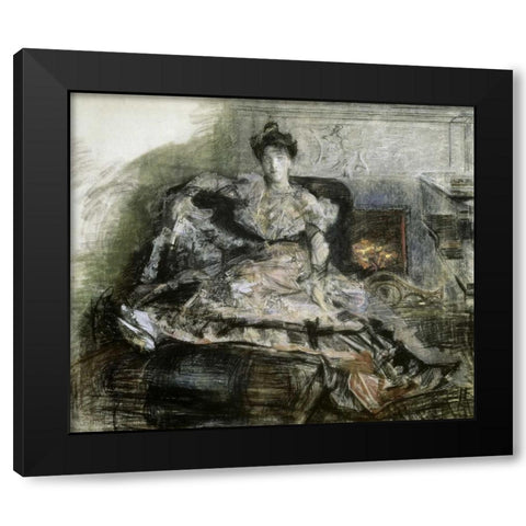 After the Concert Black Modern Wood Framed Art Print with Double Matting by Vrubel, Mihail Aleksandrovic