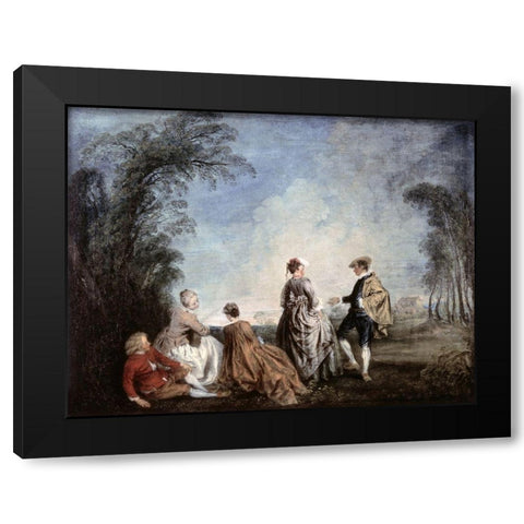 An Embarrassing Proposition Black Modern Wood Framed Art Print by Watteau, Jean-Antoine