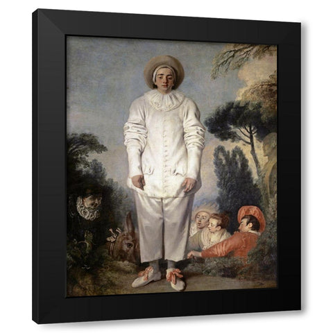 Pierrot, Also Known As Gilles Black Modern Wood Framed Art Print by Watteau, Jean-Antoine