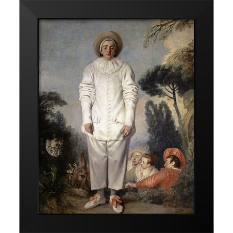 Pierrot, Also Known As Gilles Black Modern Wood Framed Art Print by Watteau, Jean-Antoine