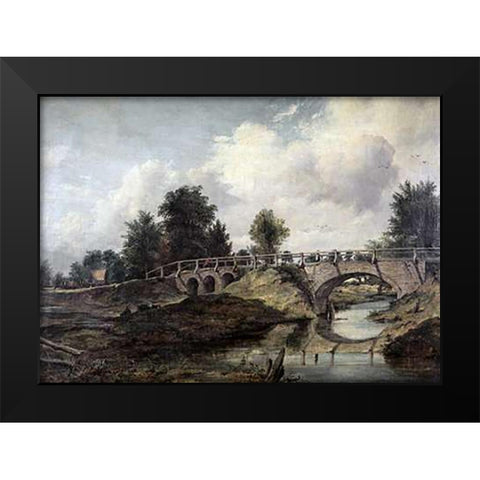Bridge Over The River Stour Black Modern Wood Framed Art Print by Watts, Frederick William