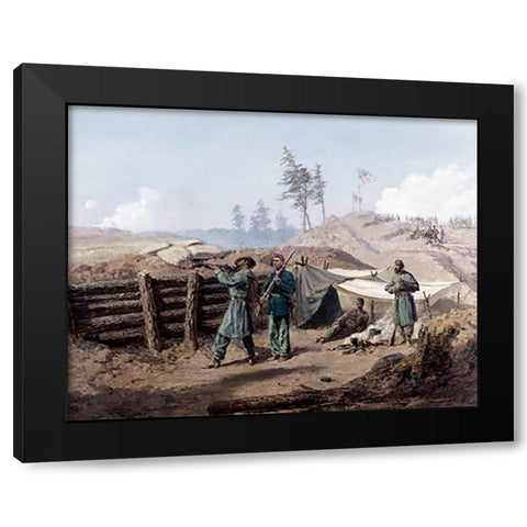 Sharpshooting, Petersburg, Virginia Black Modern Wood Framed Art Print by Waud, Alfred