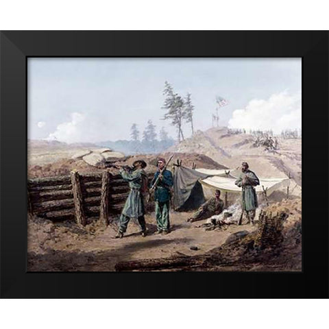 Sharpshooting, Petersburg, Virginia Black Modern Wood Framed Art Print by Waud, Alfred