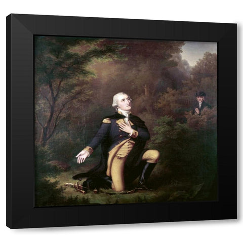 George Washington In Prayer at Valley Forge Black Modern Wood Framed Art Print by Weber, Paul