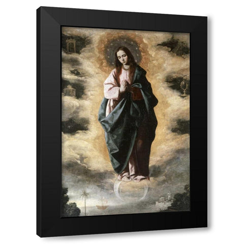 Immaculate Conception Black Modern Wood Framed Art Print with Double Matting by De Zurbaran, Francisco