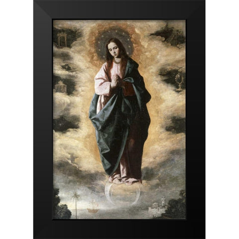 Immaculate Conception Black Modern Wood Framed Art Print by De Zurbaran, Francisco