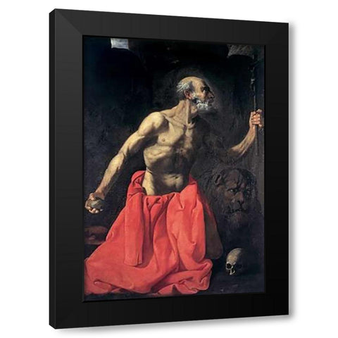Saint Jerome Black Modern Wood Framed Art Print with Double Matting by De Zurbaran, Francisco