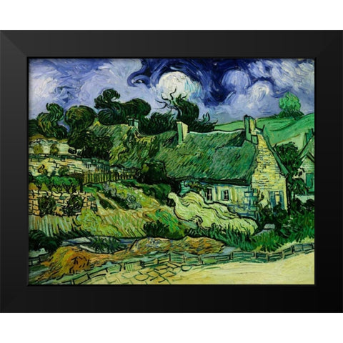House with Straw Ceiling, Cordeville Black Modern Wood Framed Art Print by Van Gogh, Vincent