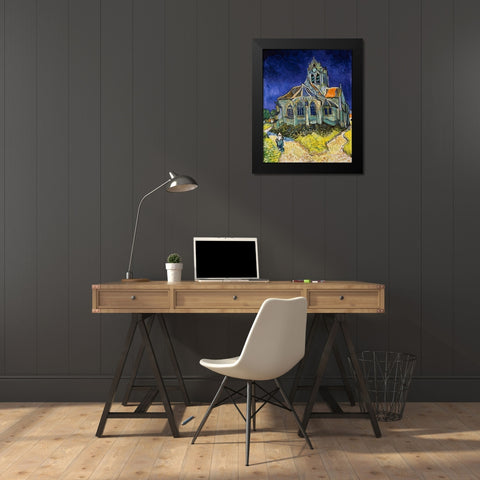 The Church at Auvers Black Modern Wood Framed Art Print by Van Gogh, Vincent