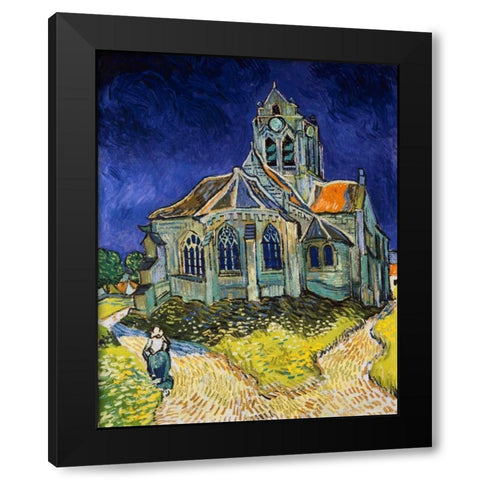 The Church at Auvers Black Modern Wood Framed Art Print with Double Matting by Van Gogh, Vincent
