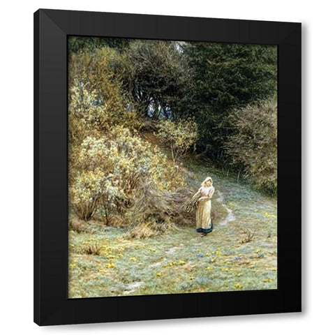 In the Primrose Wood Black Modern Wood Framed Art Print by Allingham, Helen