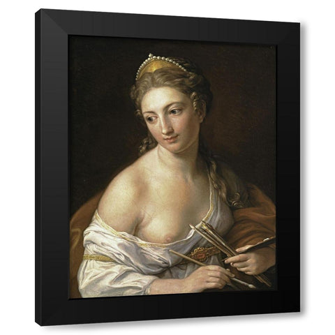 Allegory of Painting Black Modern Wood Framed Art Print with Double Matting by Batoni, Pompeo Girolamo