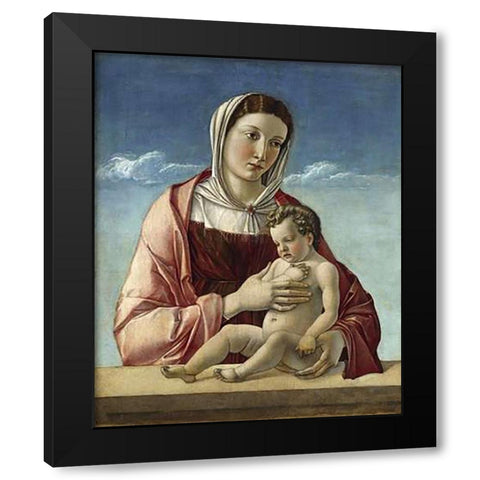 Madonna and Child - Madonna Frizzoni Black Modern Wood Framed Art Print with Double Matting by Bellini, Giovanni